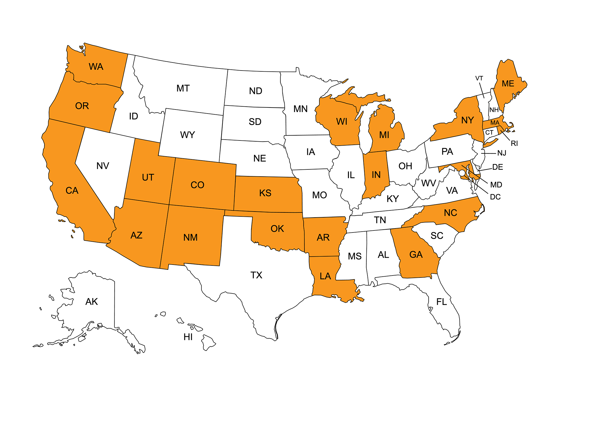Map of states in the Launch Years Initiative.