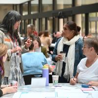 Tammi Perez-Rice speaks with women during a convening around corequisites