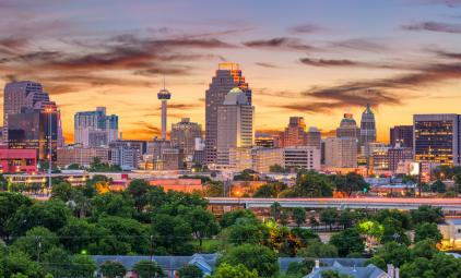 san antonio skyline at sunset