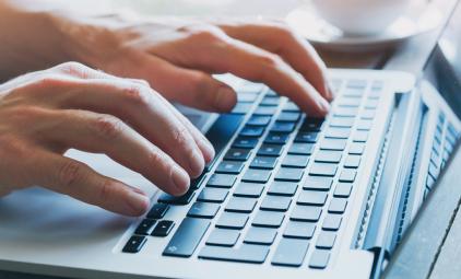man typing