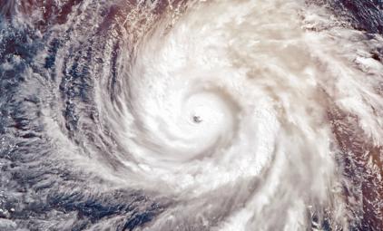 A satellite image of hurricane clouds.