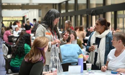 Tammi Perez-Rice speaks with women during a convening around corequisites