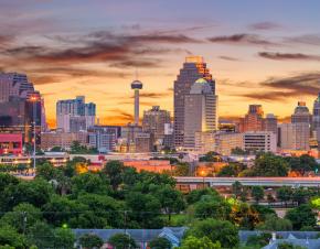 san antonio skyline at sunset