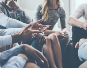 Close up view of a group discussion.