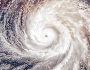 A satellite image of hurricane clouds.