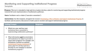 Monitoring and Supporting Institutional Progress Template